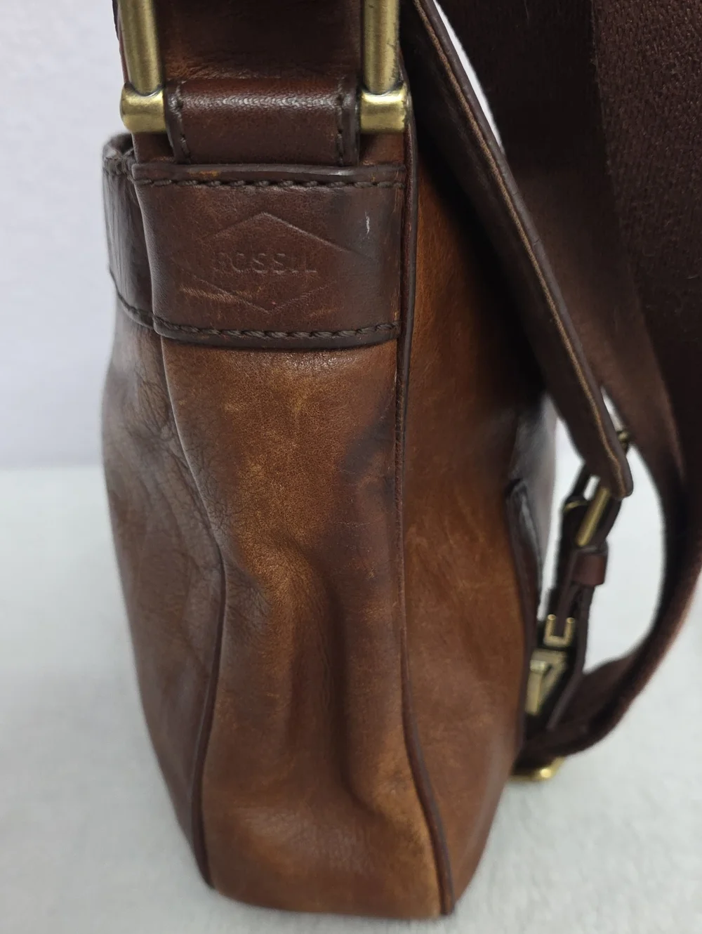 Fossil Brown Leather Messenger Crossbody Bag Distressed Vintage Style